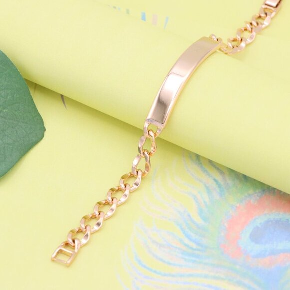 "Rose Gold Plated Bracelet with Bold Polished ID Bar Chain Design, XPBL1081 - Picture 3 of 13